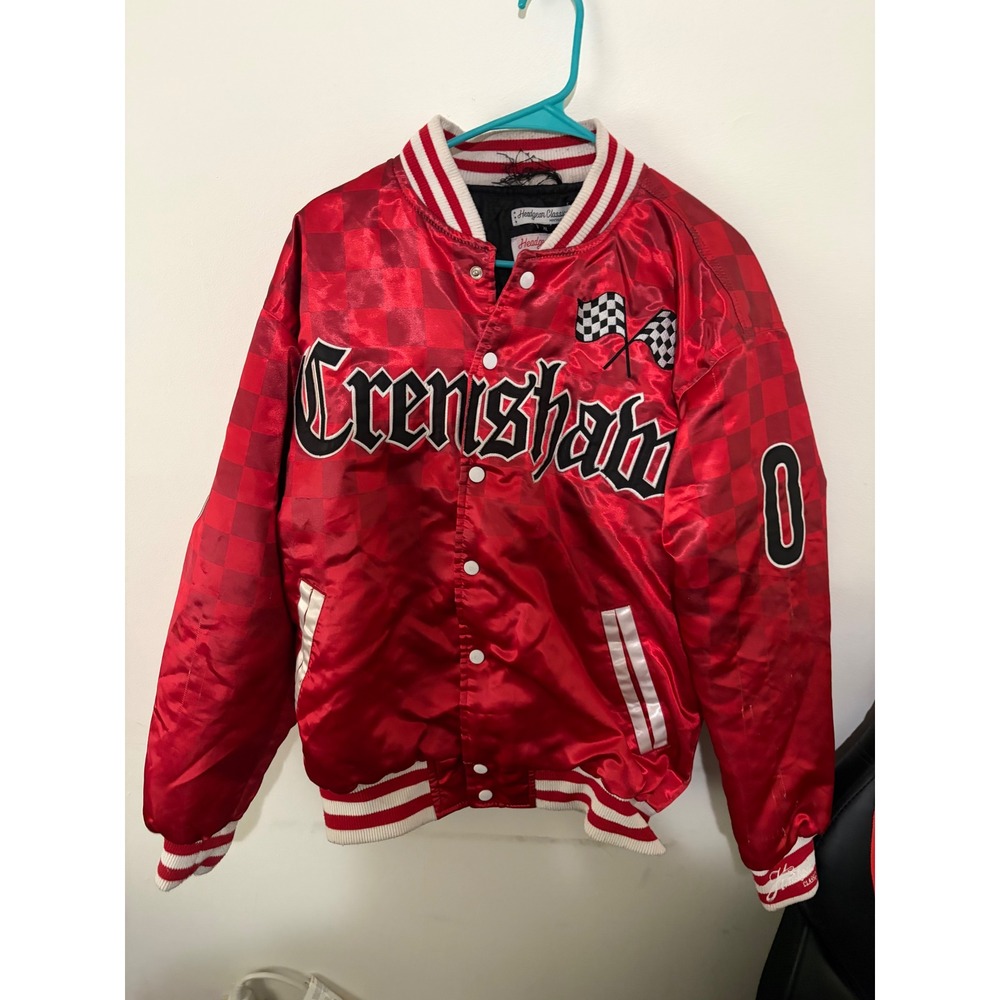 Hedgear Classics Nipsy Hustle Crenshaw Varsity Jacket Red Satin Checkerboard. Xl